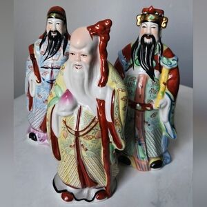 Vintage Chinese Fu Lu Shou Feng Shui Trio Gods Figurines Statues *All 3 Included